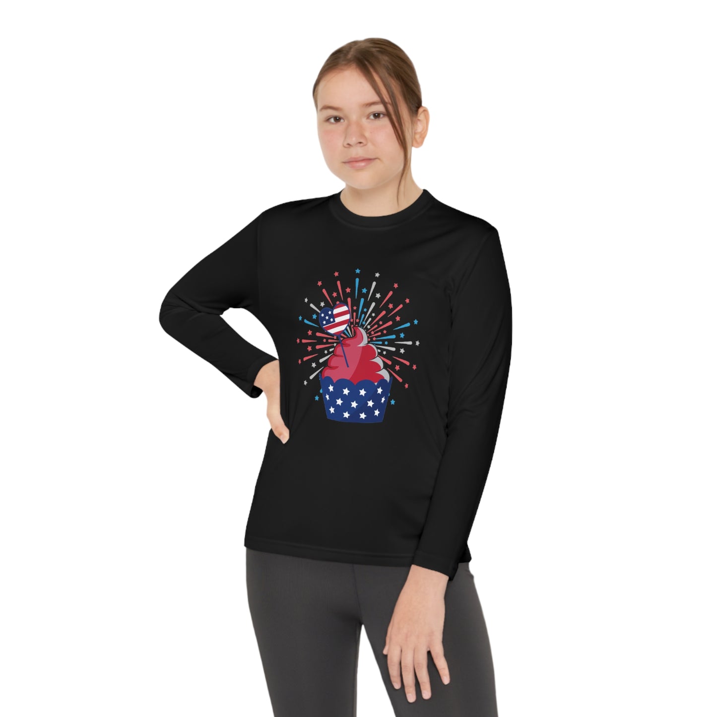 Red-White and Blue Cupcake-Youth Long Sleeve Competitor Tee