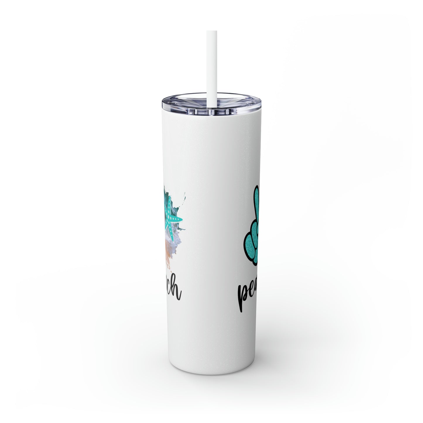 Peace love beach- Skinny Tumbler with Straw, 20oz