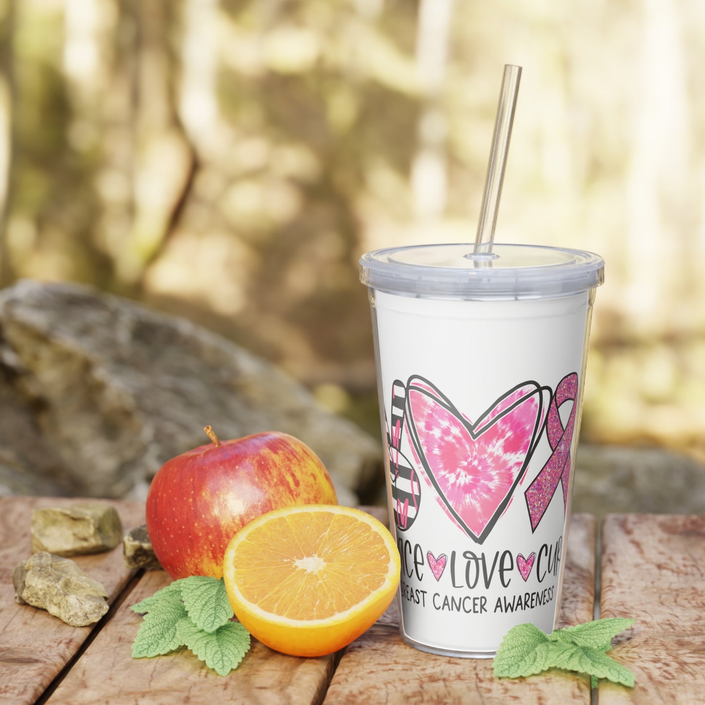 PEACE LOVE CURE- Plastic Tumbler with Straw