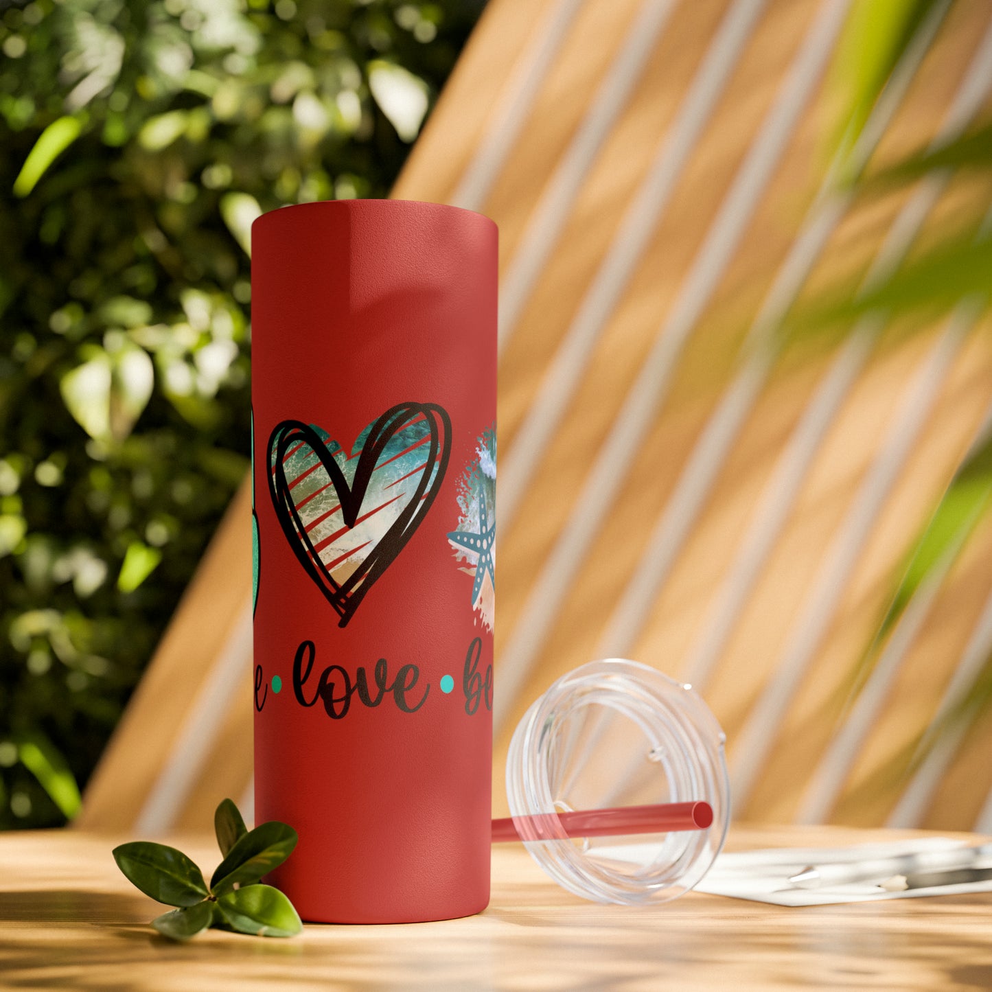 Peace love beach- Skinny Tumbler with Straw, 20oz