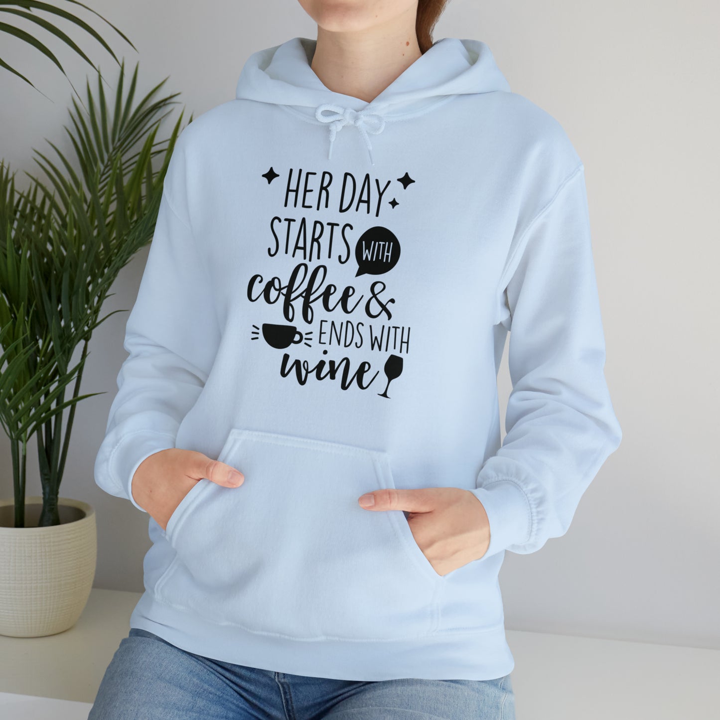 Her day starts with coffee- Unisex Heavy Blend™ Hooded Sweatshirt