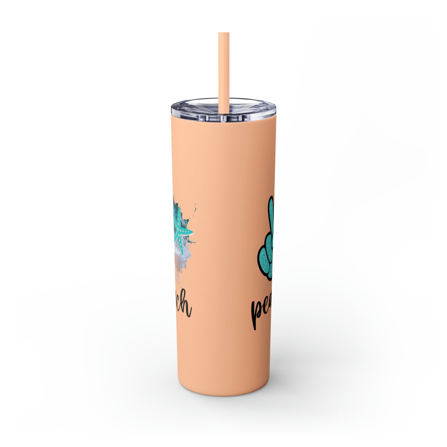 Peace love beach- Skinny Tumbler with Straw, 20oz