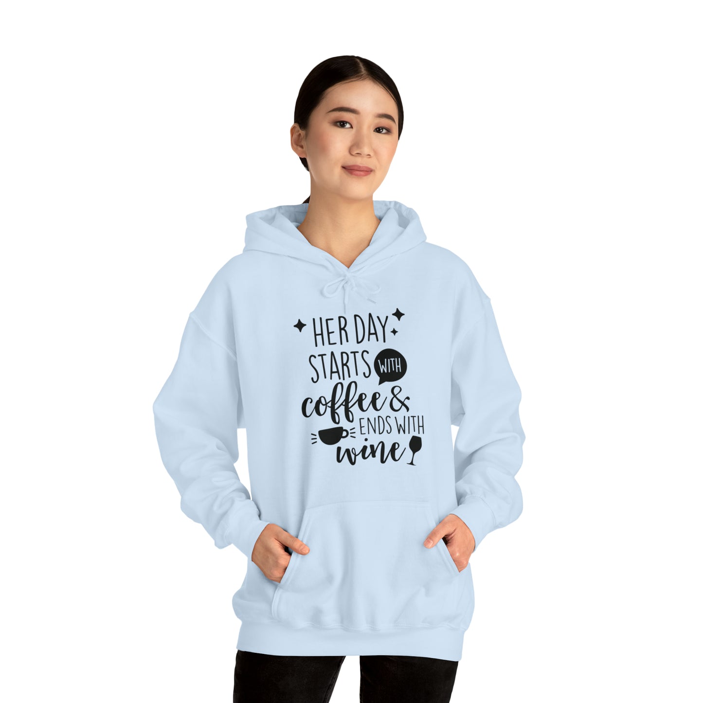 Her day starts with coffee- Unisex Heavy Blend™ Hooded Sweatshirt