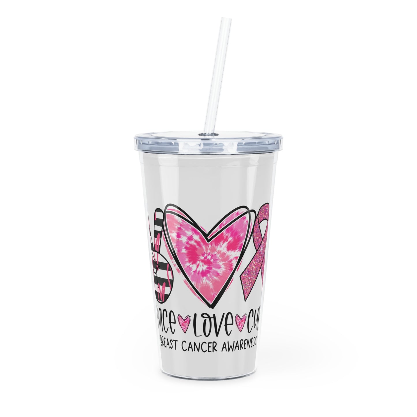 PEACE LOVE CURE- Plastic Tumbler with Straw