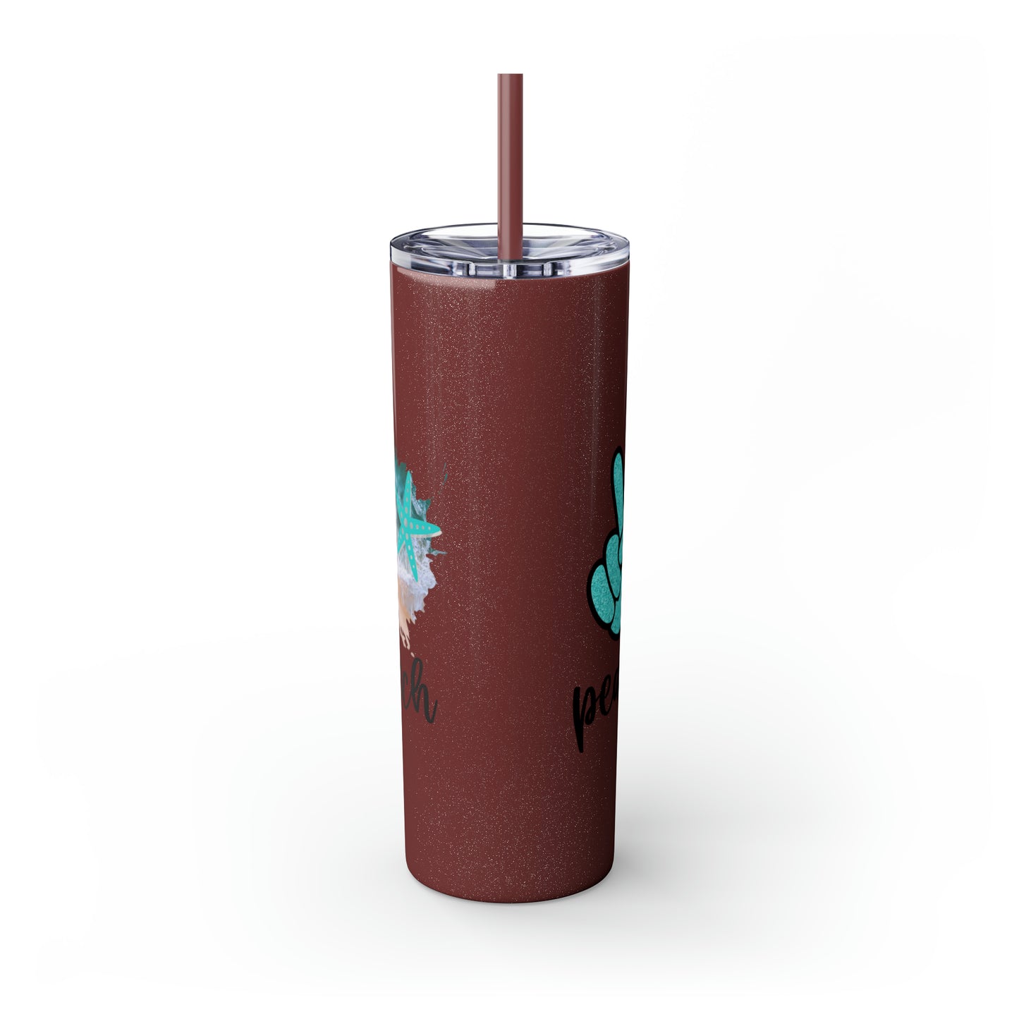 Peace love beach- Skinny Tumbler with Straw, 20oz