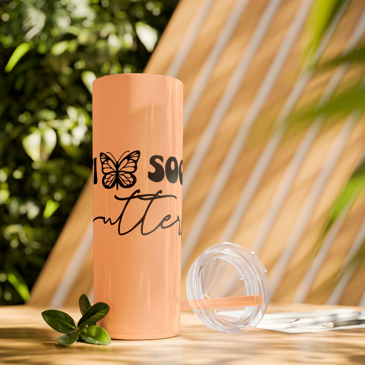 Anti-social butterfly-Skinny Tumbler with Straw, 20oz