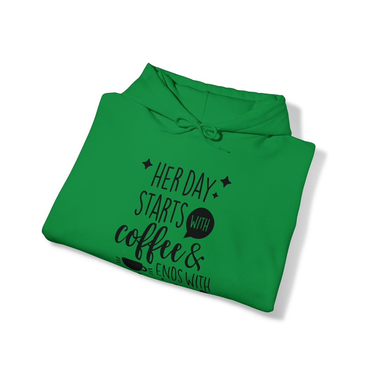 Her day starts with coffee- Unisex Heavy Blend™ Hooded Sweatshirt