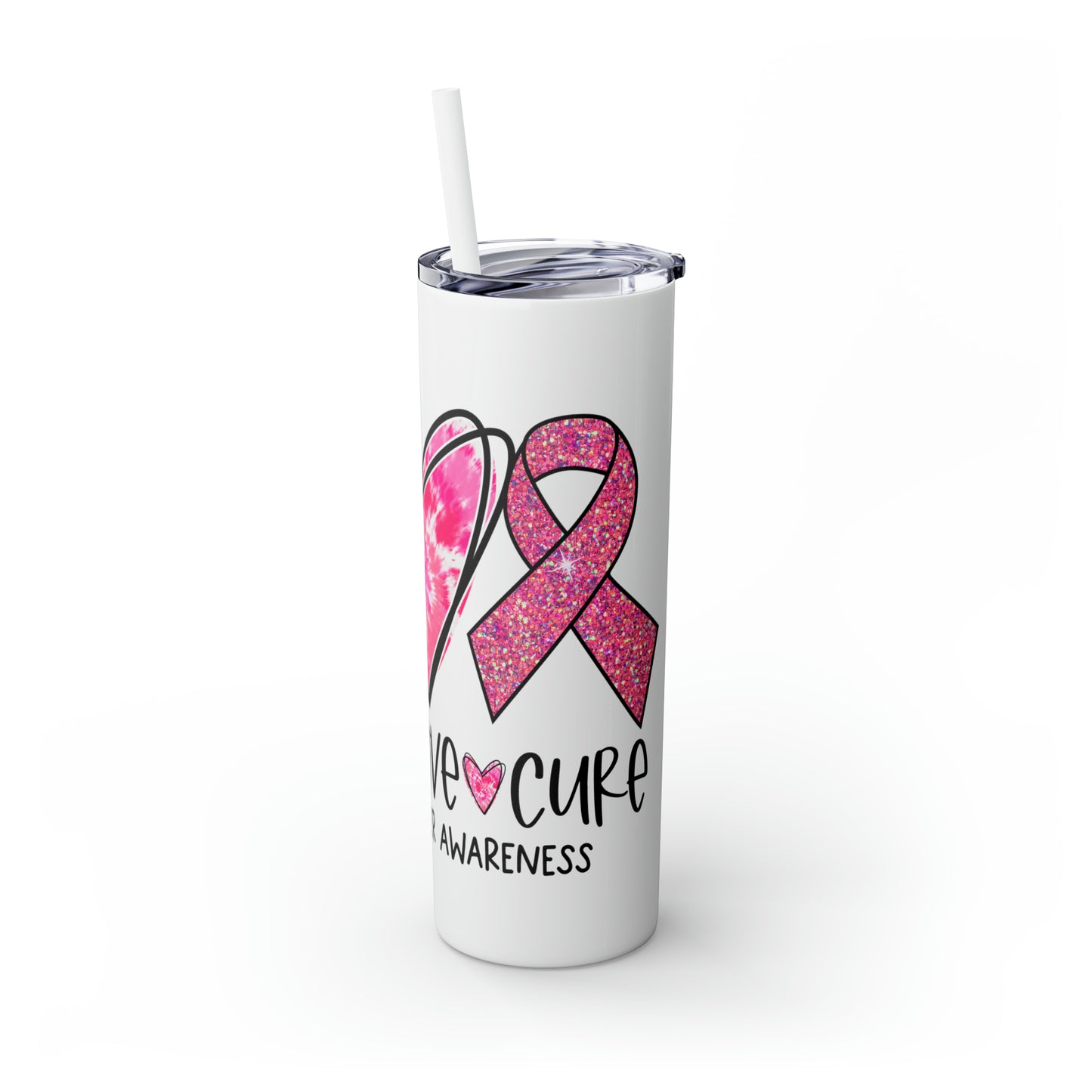 LOVE PEACE CURE-Skinny Tumbler with Straw, 20oz