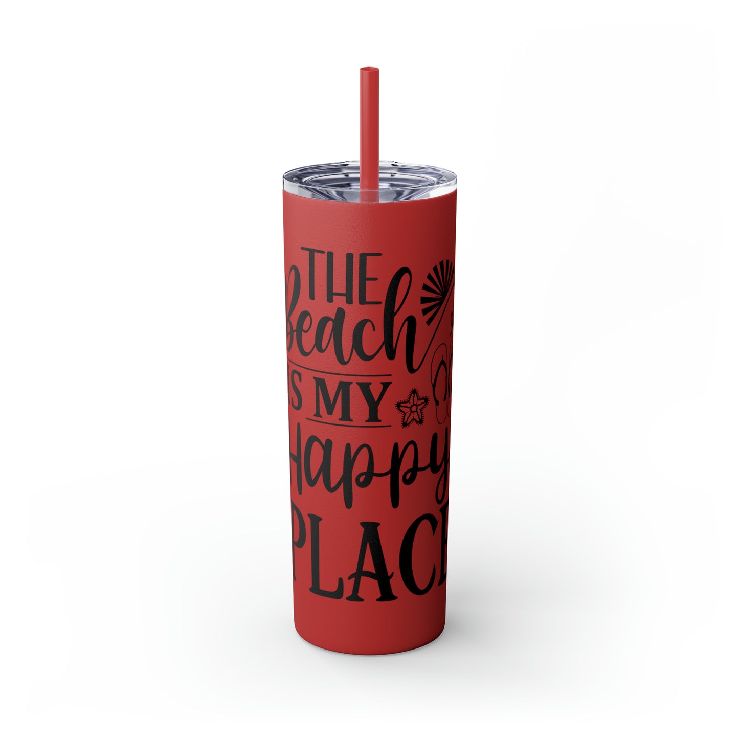 The beach is my happy place-Skinny Tumbler with Straw, 20oz