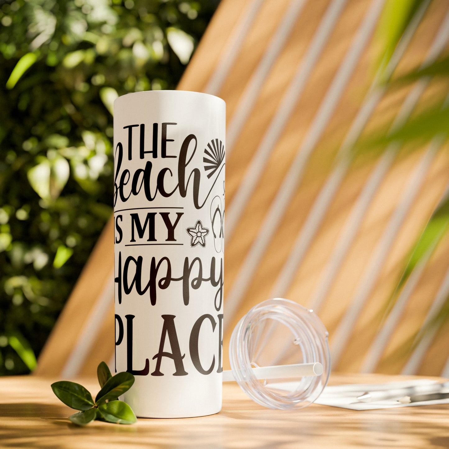 The beach is my happy place-Skinny Tumbler with Straw, 20oz