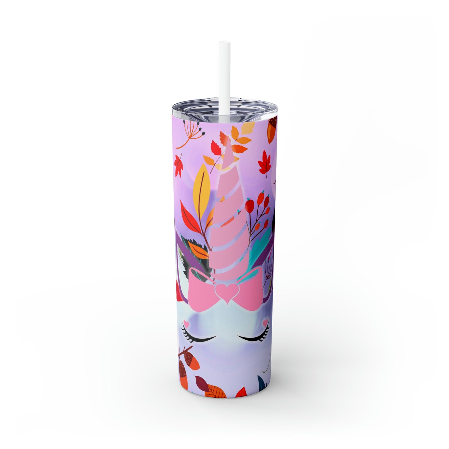 Purple Autumn Unicorn- Skinny Tumbler with Straw, 20oz