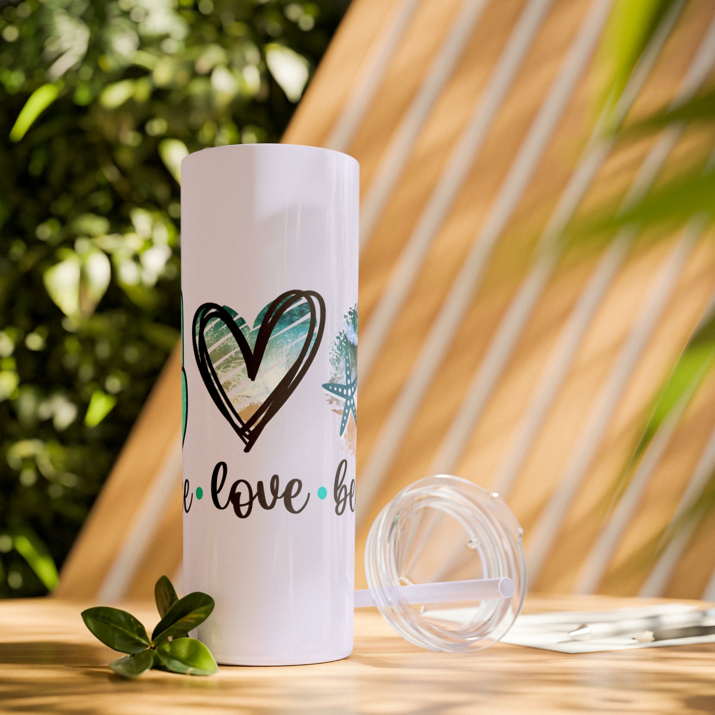 Peace love beach- Skinny Tumbler with Straw, 20oz