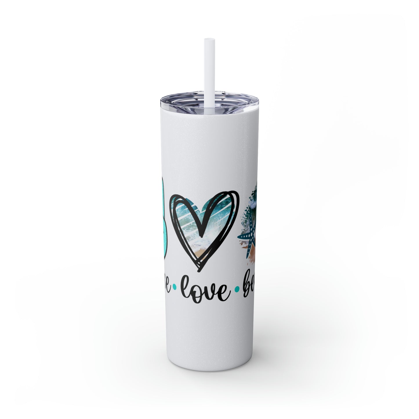 Peace love beach- Skinny Tumbler with Straw, 20oz