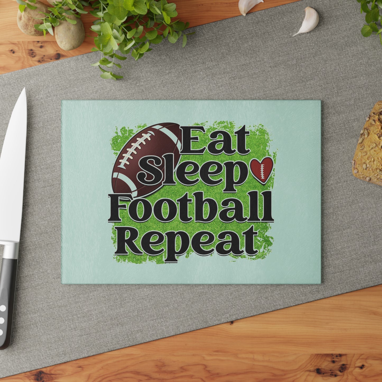 Eat Sleep Football and Repeat- Glass Cutting Board