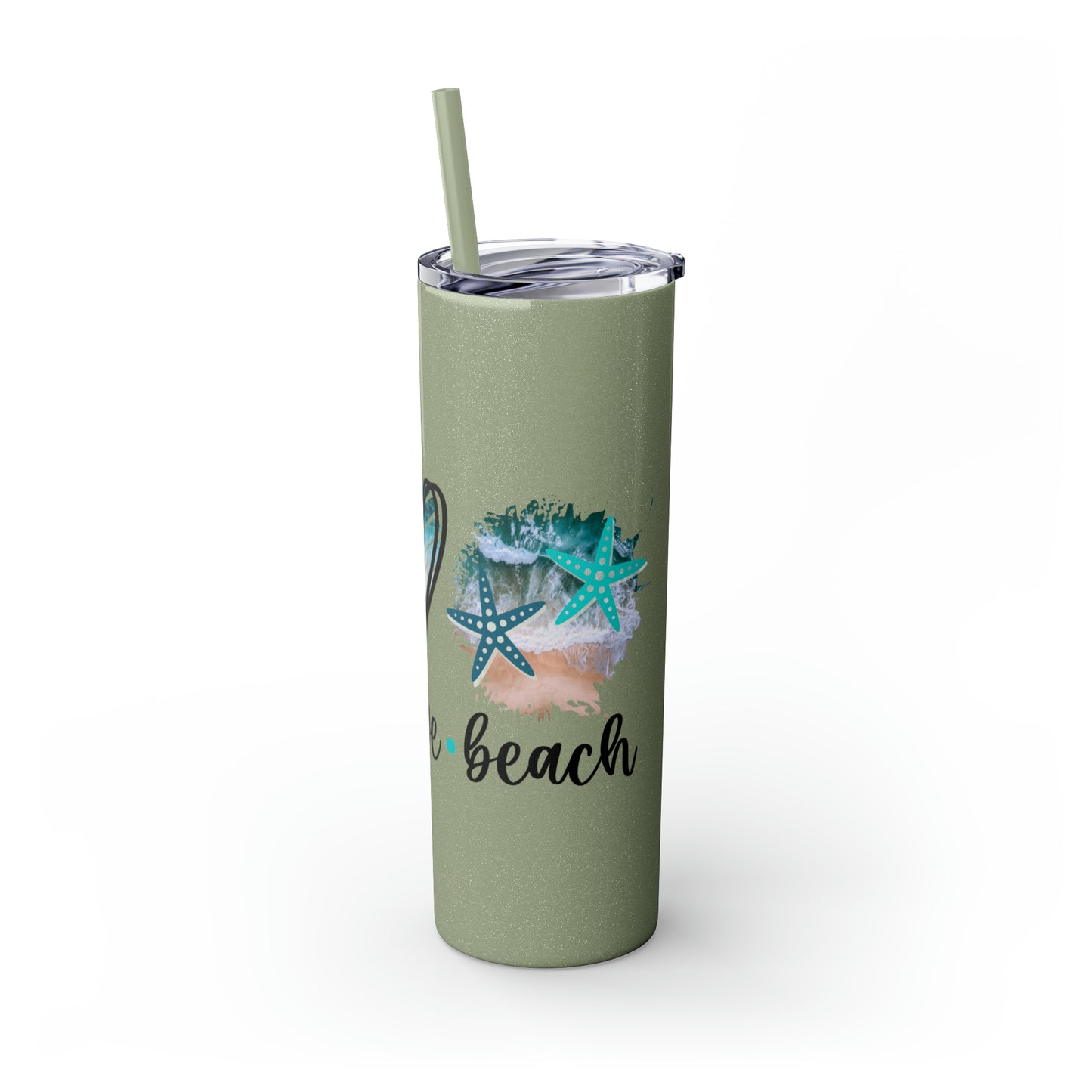 Peace love beach- Skinny Tumbler with Straw, 20oz