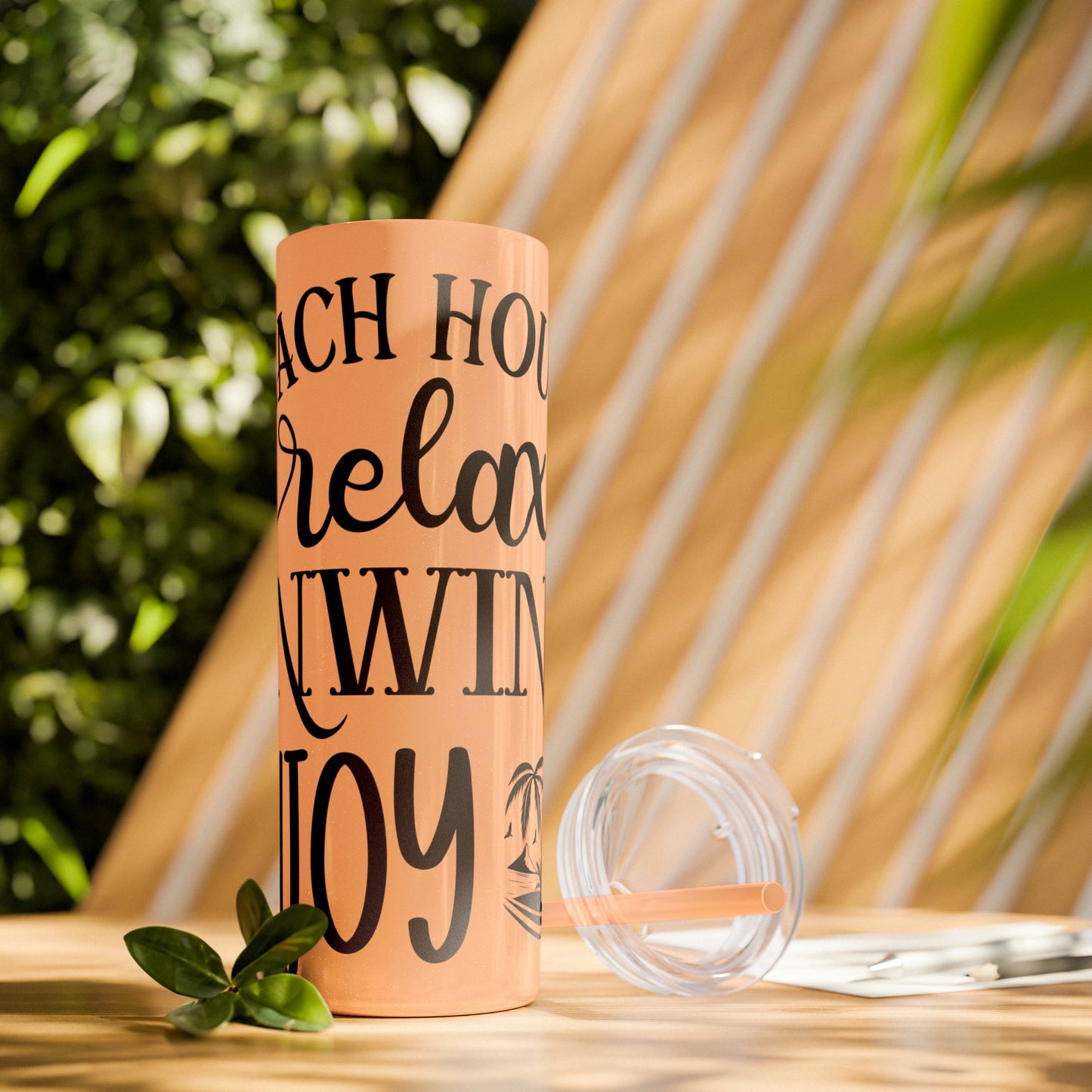 Beach house relax- Skinny Tumbler with Straw, 20oz