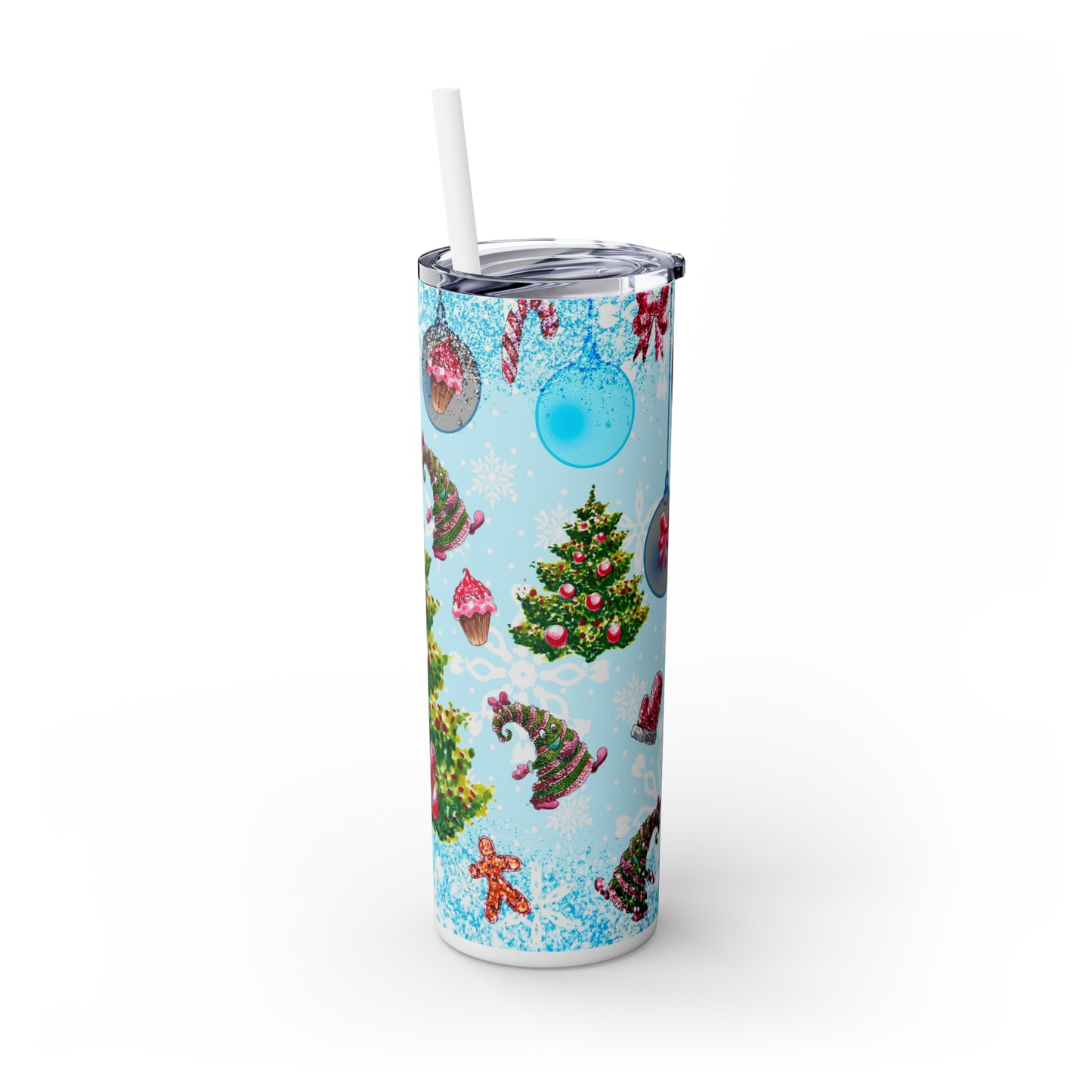 Christmas tree blue-Skinny Tumbler with Straw, 20oz