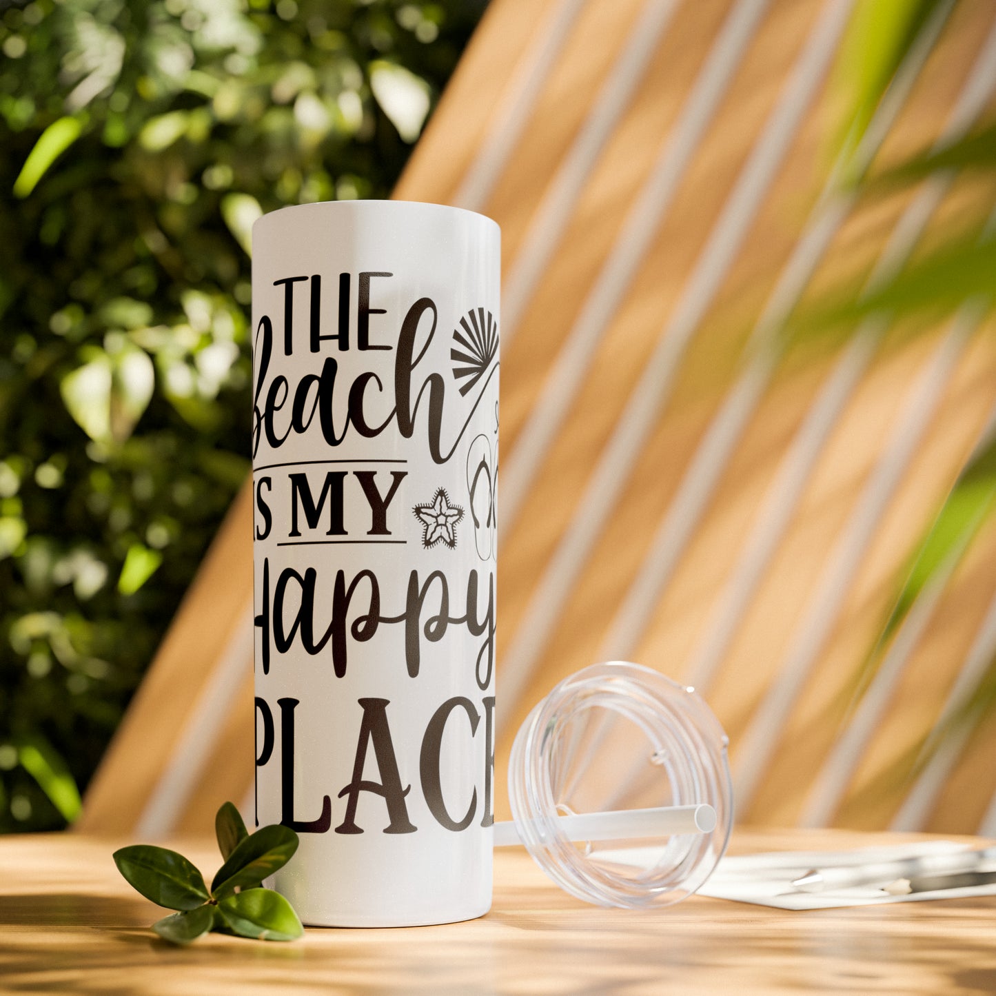 The beach is my happy place-Skinny Tumbler with Straw, 20oz