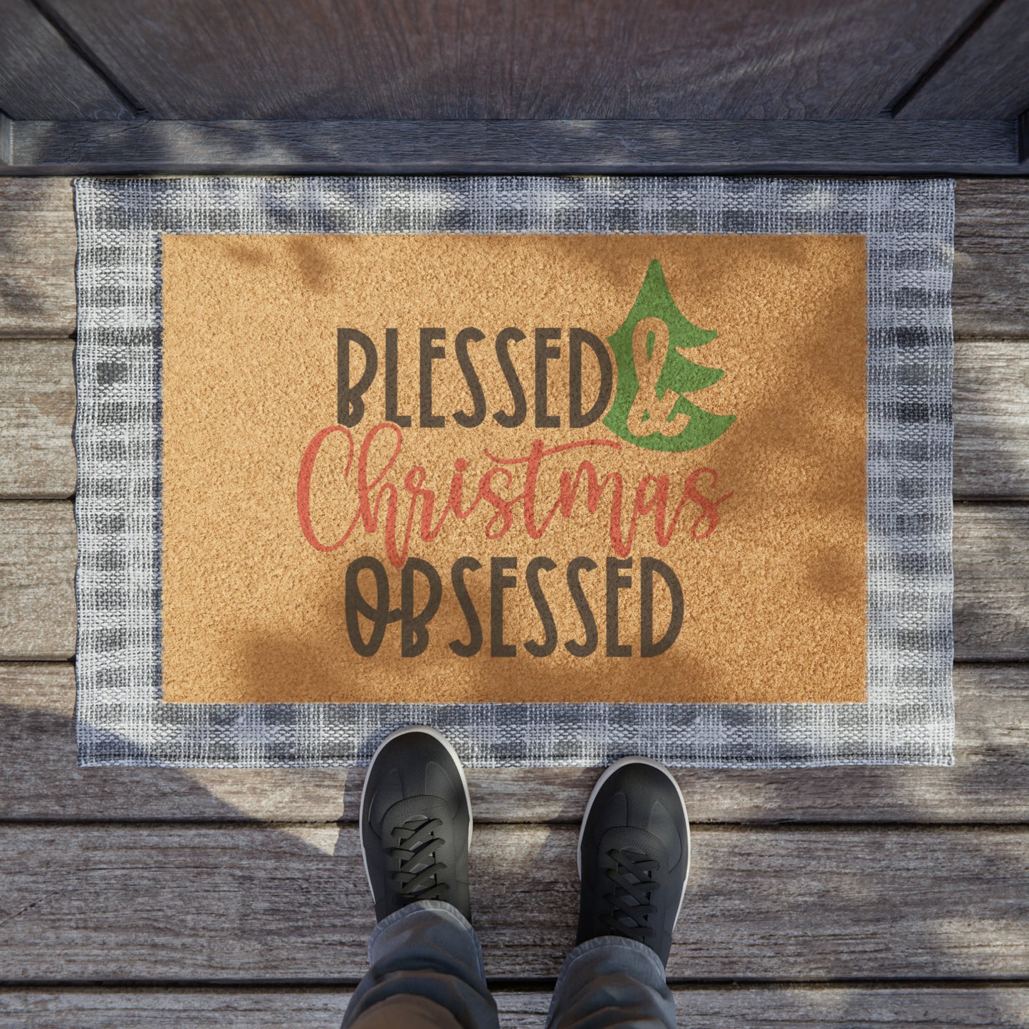 BLESS AND CHRISTMAS OBSESSED-Doormat