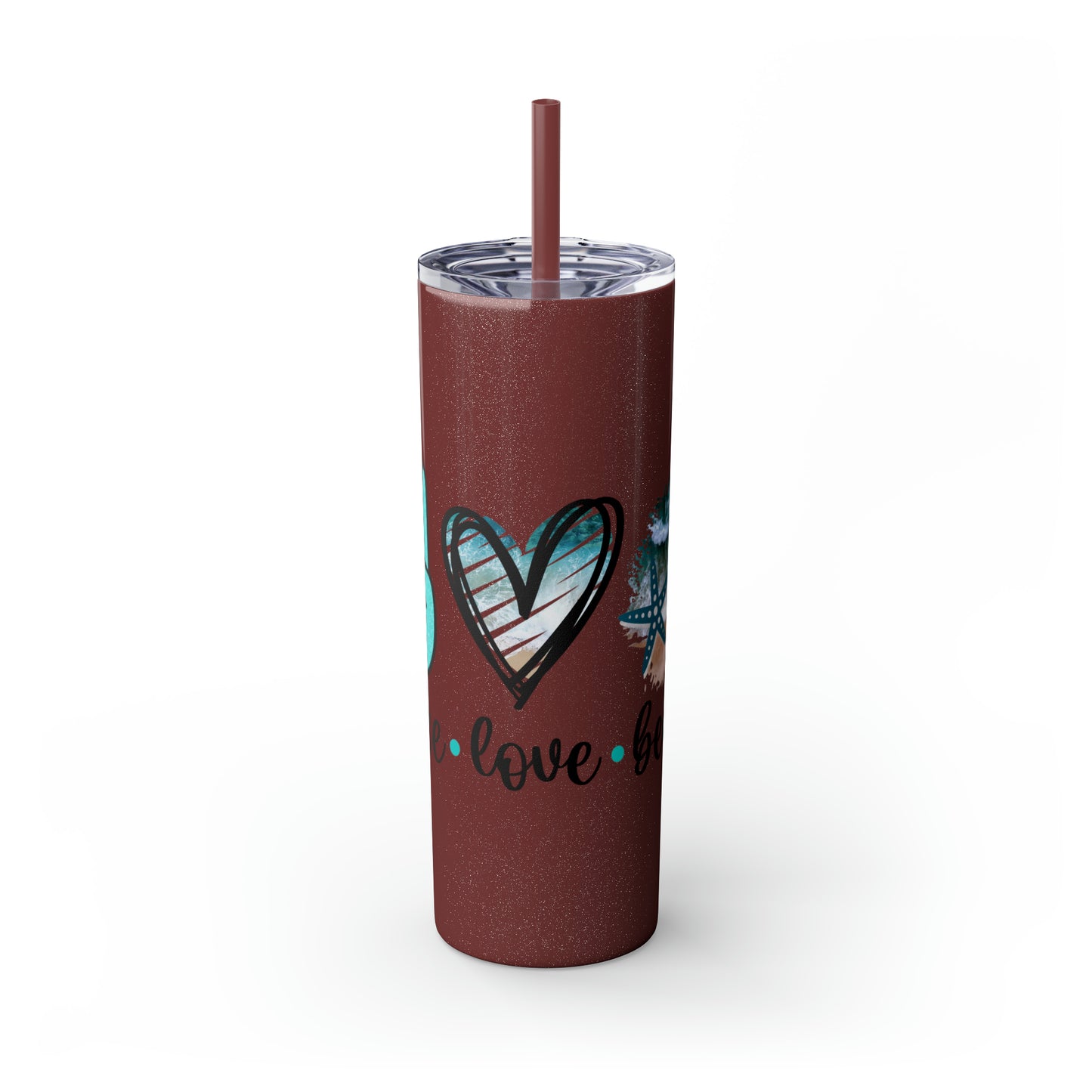 Peace love beach- Skinny Tumbler with Straw, 20oz