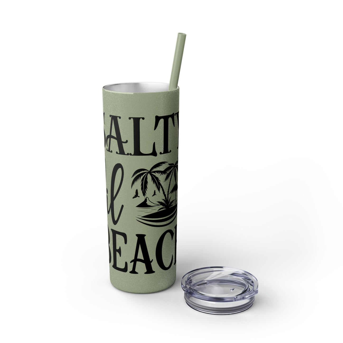 Salty lil beach-Skinny Tumbler with Straw, 20oz