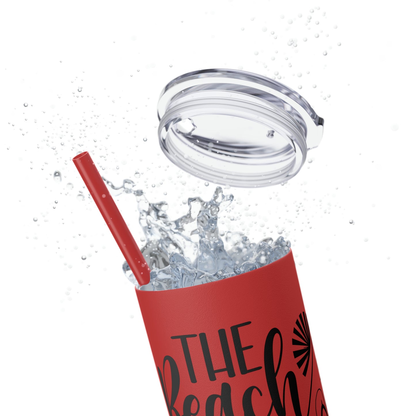 The beach is my happy place-Skinny Tumbler with Straw, 20oz