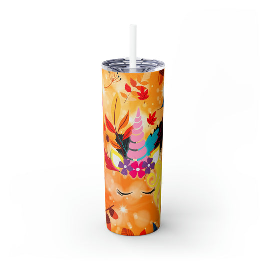 Autumn Unicorn Lash- ASkinny Tumbler with Straw, 20oz