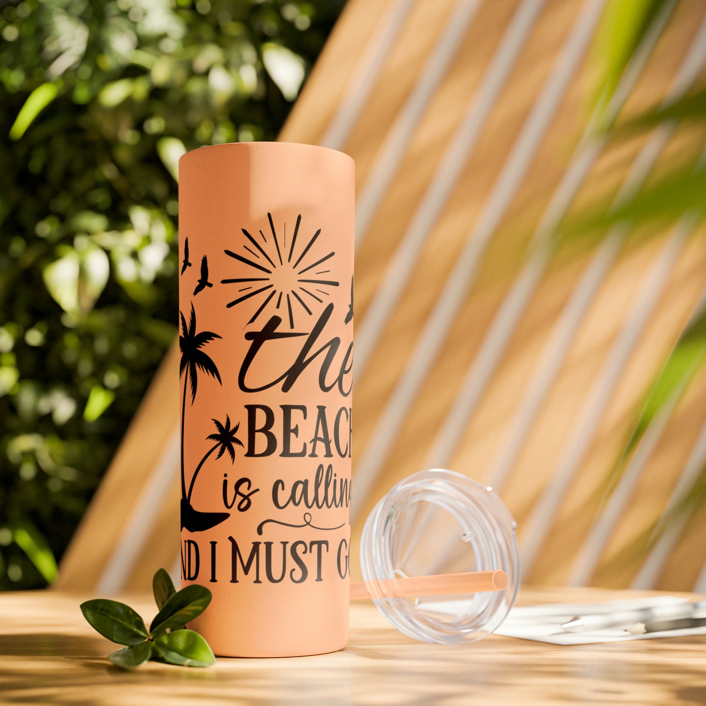 The beach is calling-Skinny Tumbler with Straw, 20oz