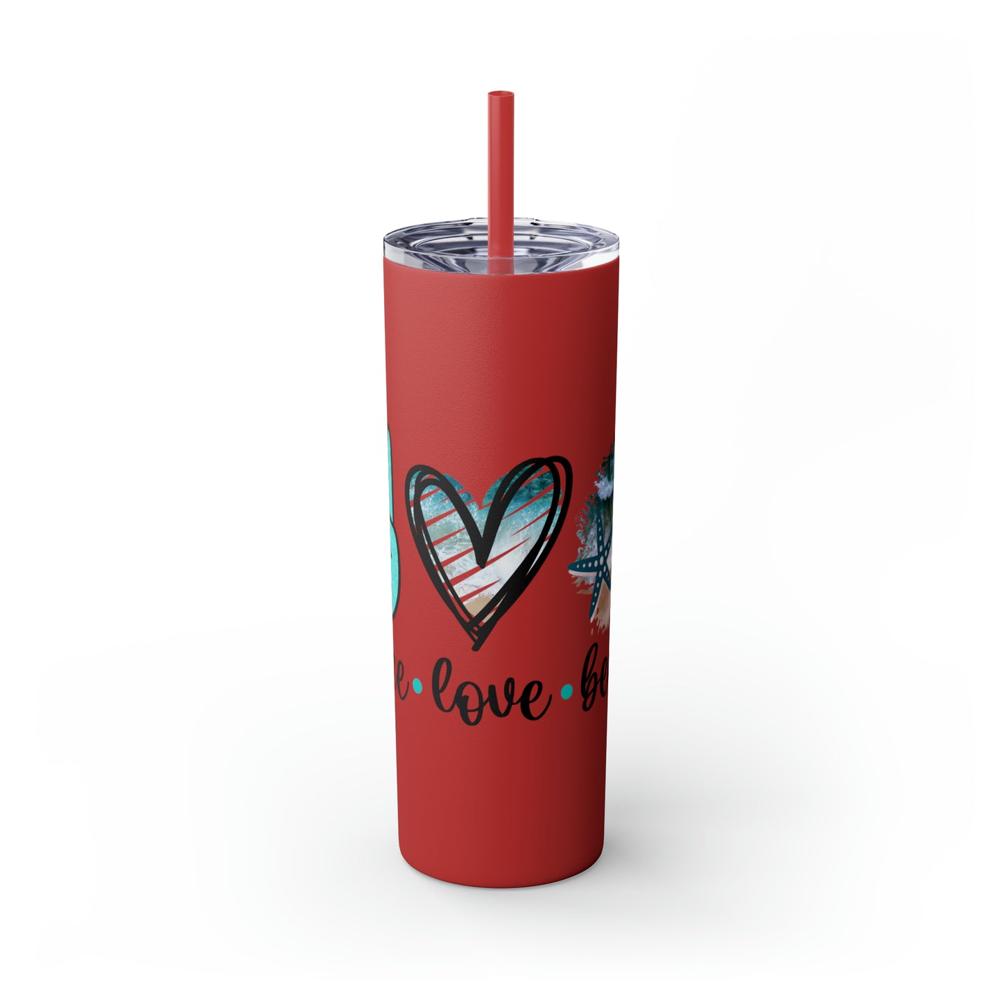 Peace love beach- Skinny Tumbler with Straw, 20oz