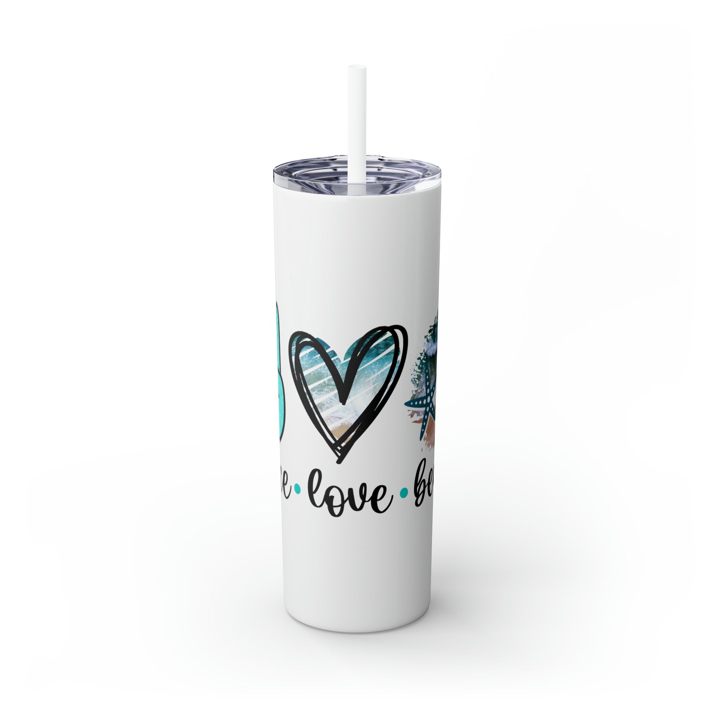 Peace love beach- Skinny Tumbler with Straw, 20oz