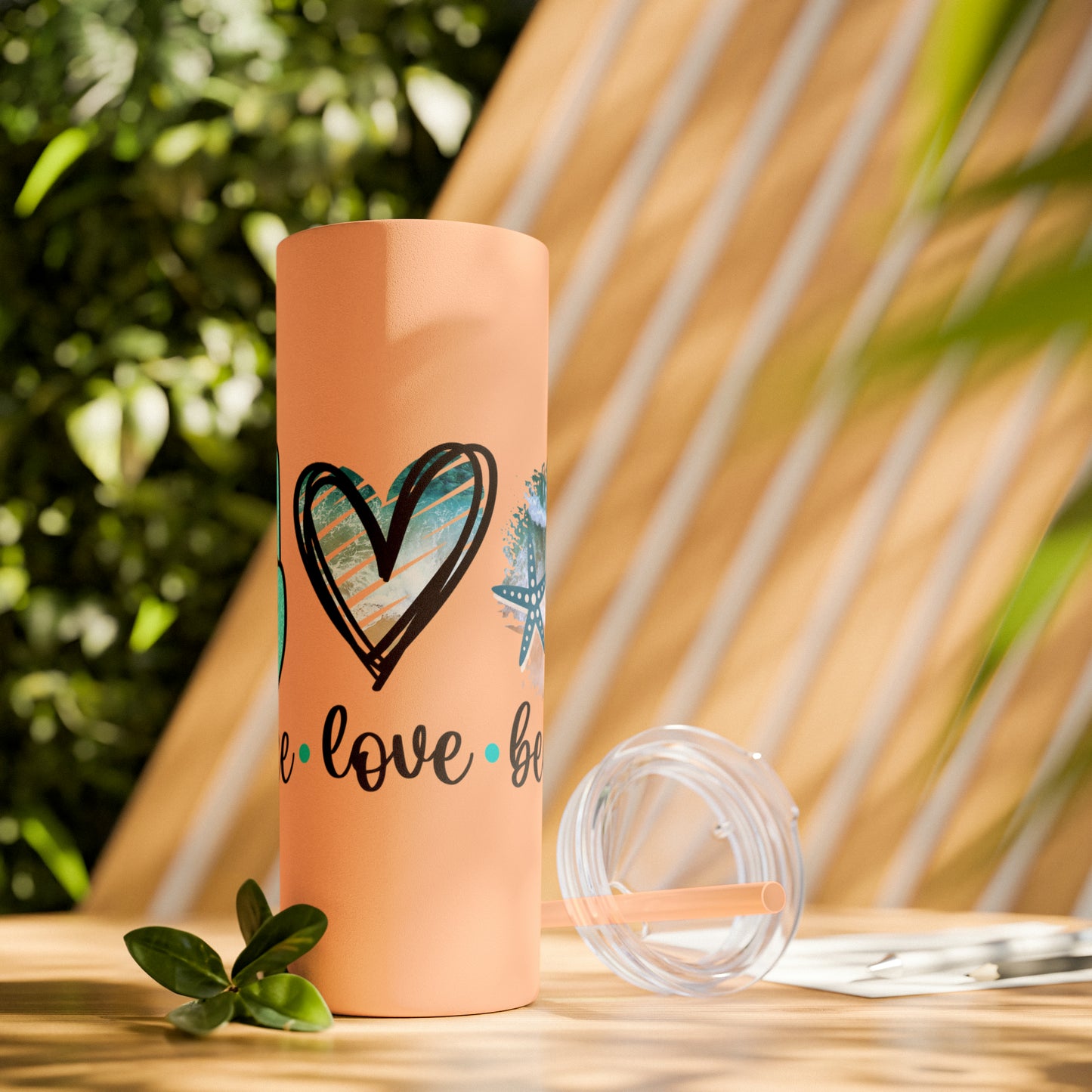 Peace love beach- Skinny Tumbler with Straw, 20oz