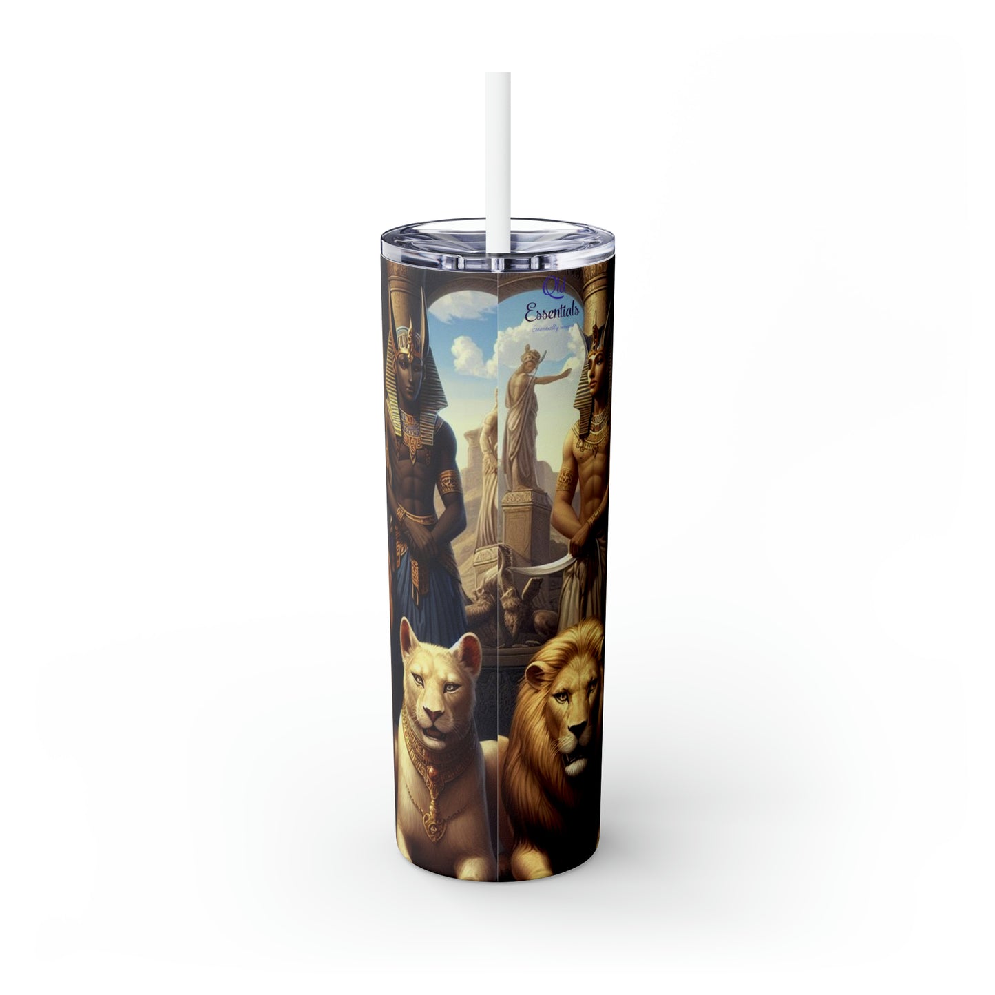 Light Cleopatra with Lions- Skinny Tumbler with Straw, 20oz