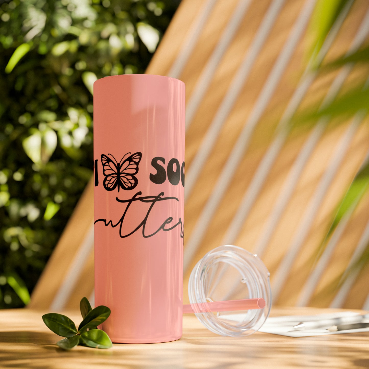 Anti-social butterfly-Skinny Tumbler with Straw, 20oz