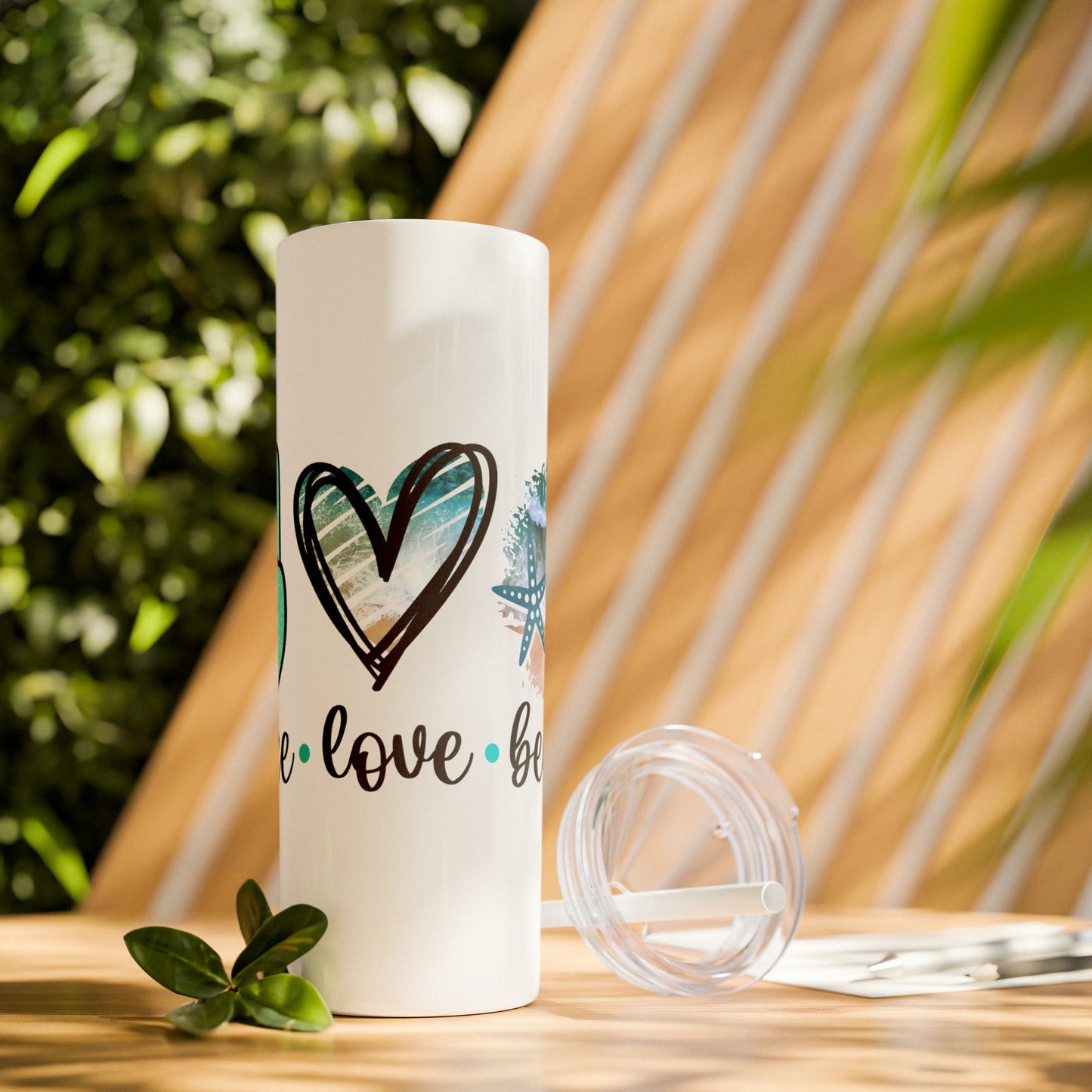 Peace love beach- Skinny Tumbler with Straw, 20oz