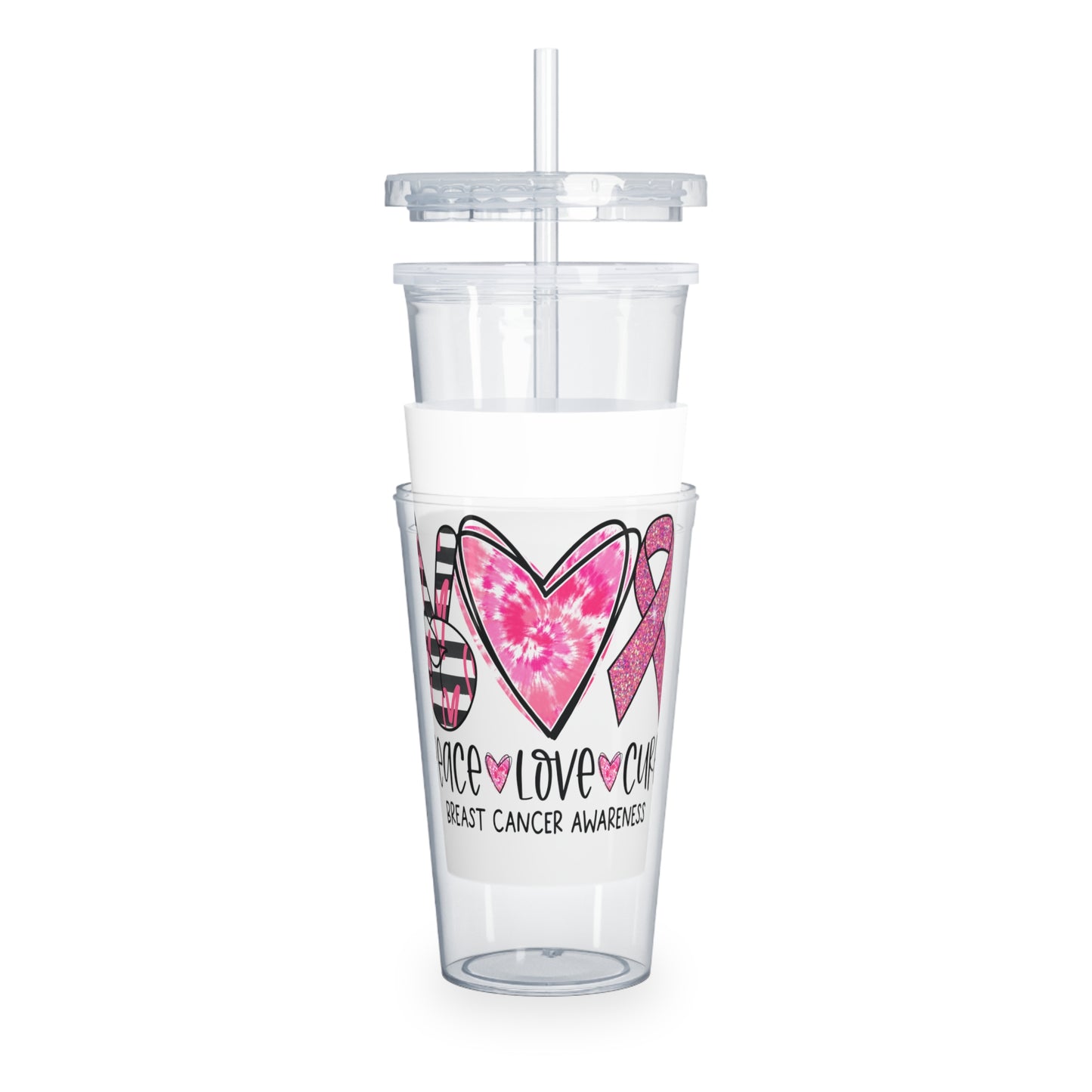 PEACE LOVE CURE- Plastic Tumbler with Straw