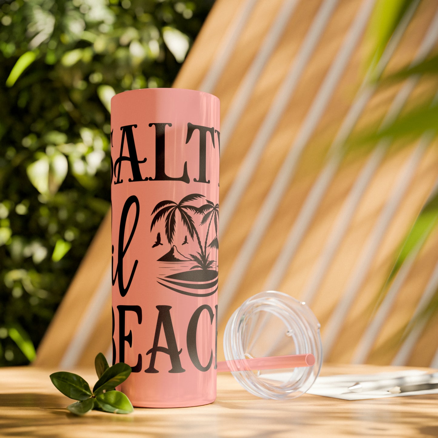 Salty lil beach-Skinny Tumbler with Straw, 20oz