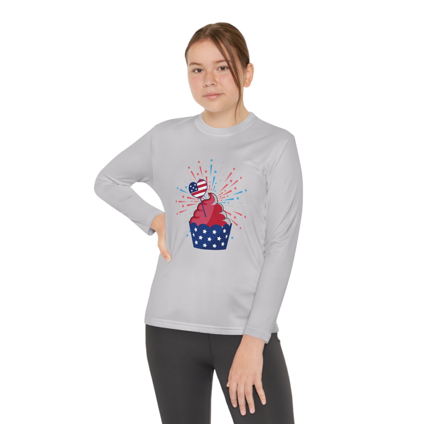 Red-White and Blue Cupcake-Youth Long Sleeve Competitor Tee