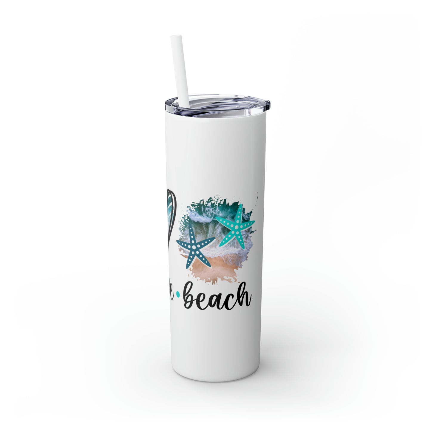 Peace love beach- Skinny Tumbler with Straw, 20oz