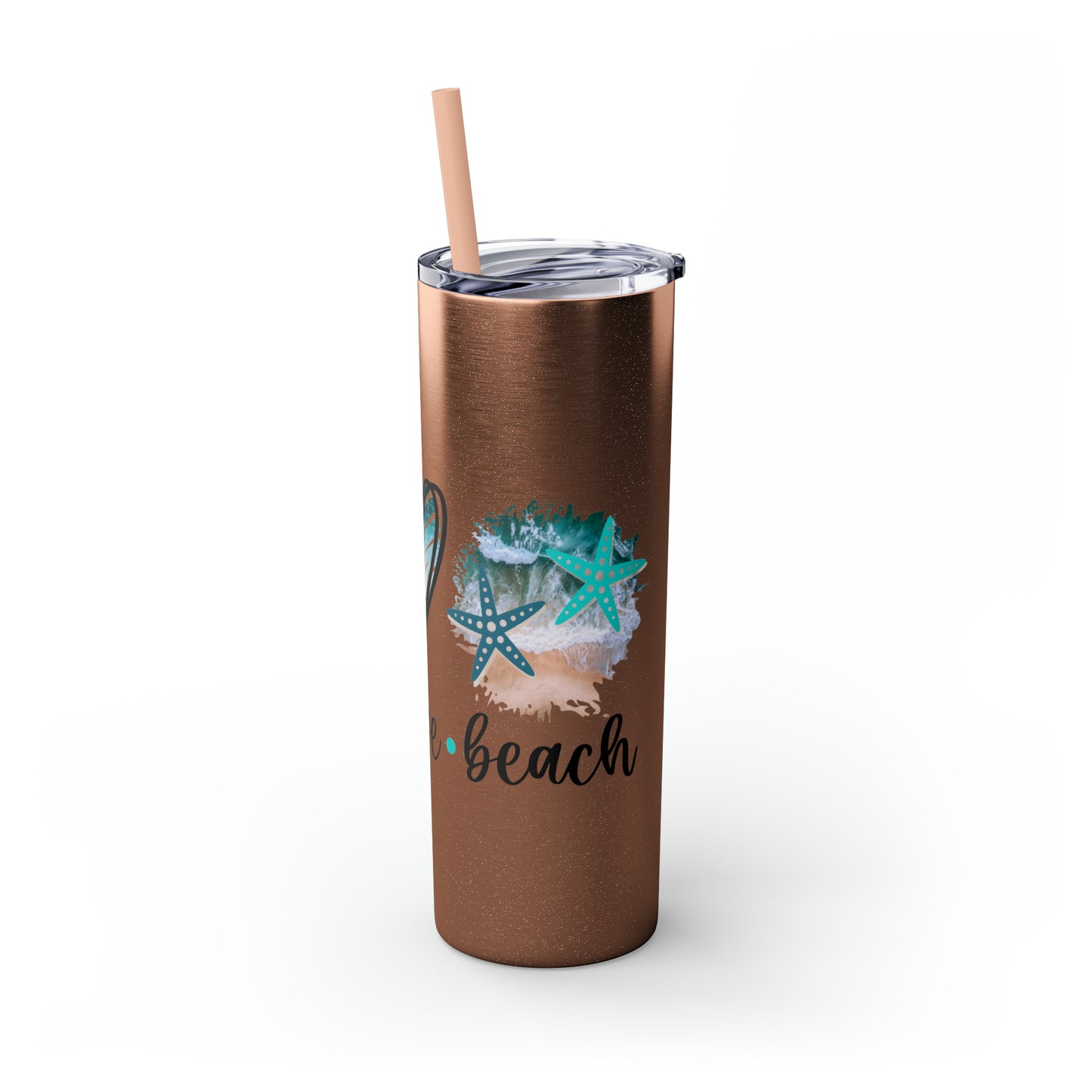 Peace love beach- Skinny Tumbler with Straw, 20oz