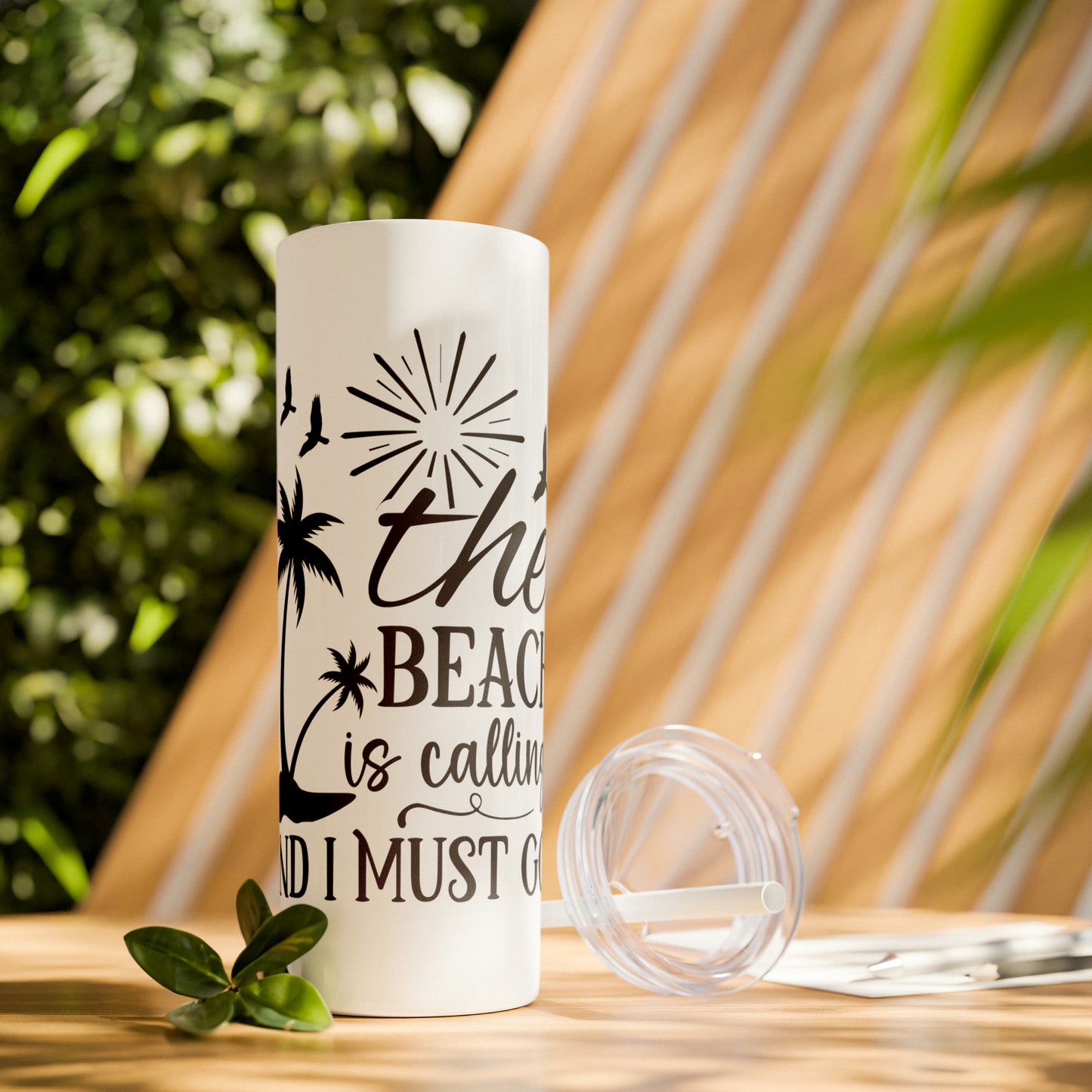 The beach is calling-Skinny Tumbler with Straw, 20oz