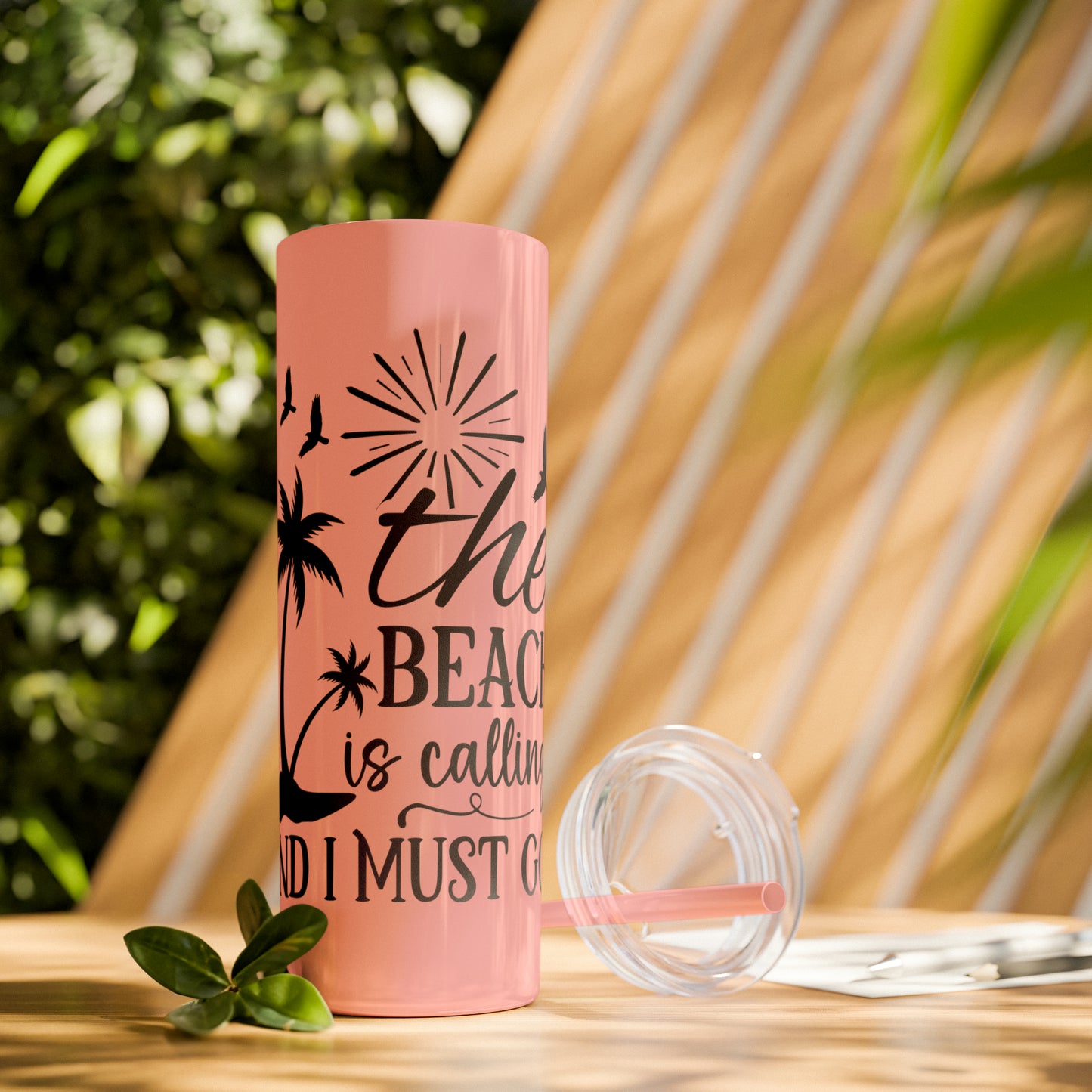 The beach is calling-Skinny Tumbler with Straw, 20oz