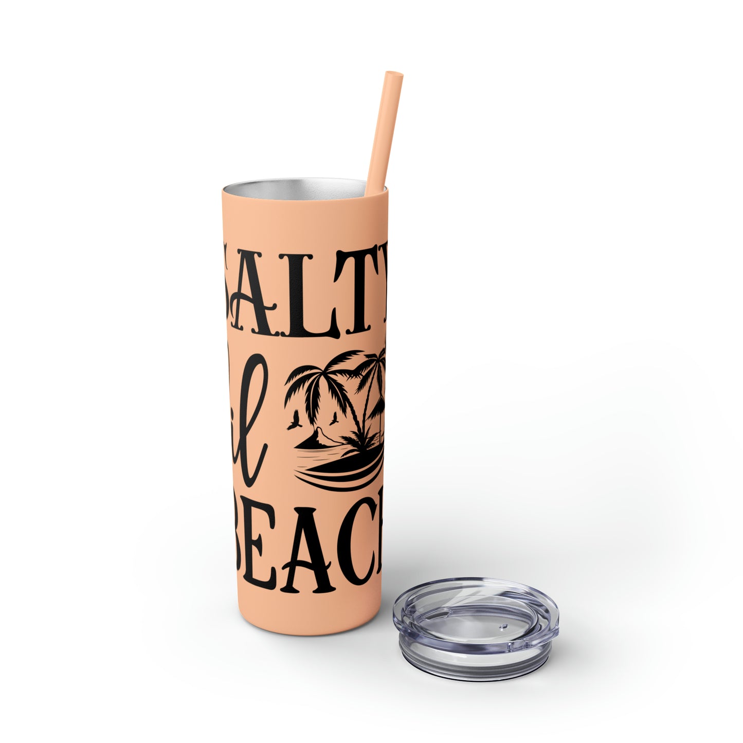 Salty lil beach-Skinny Tumbler with Straw, 20oz