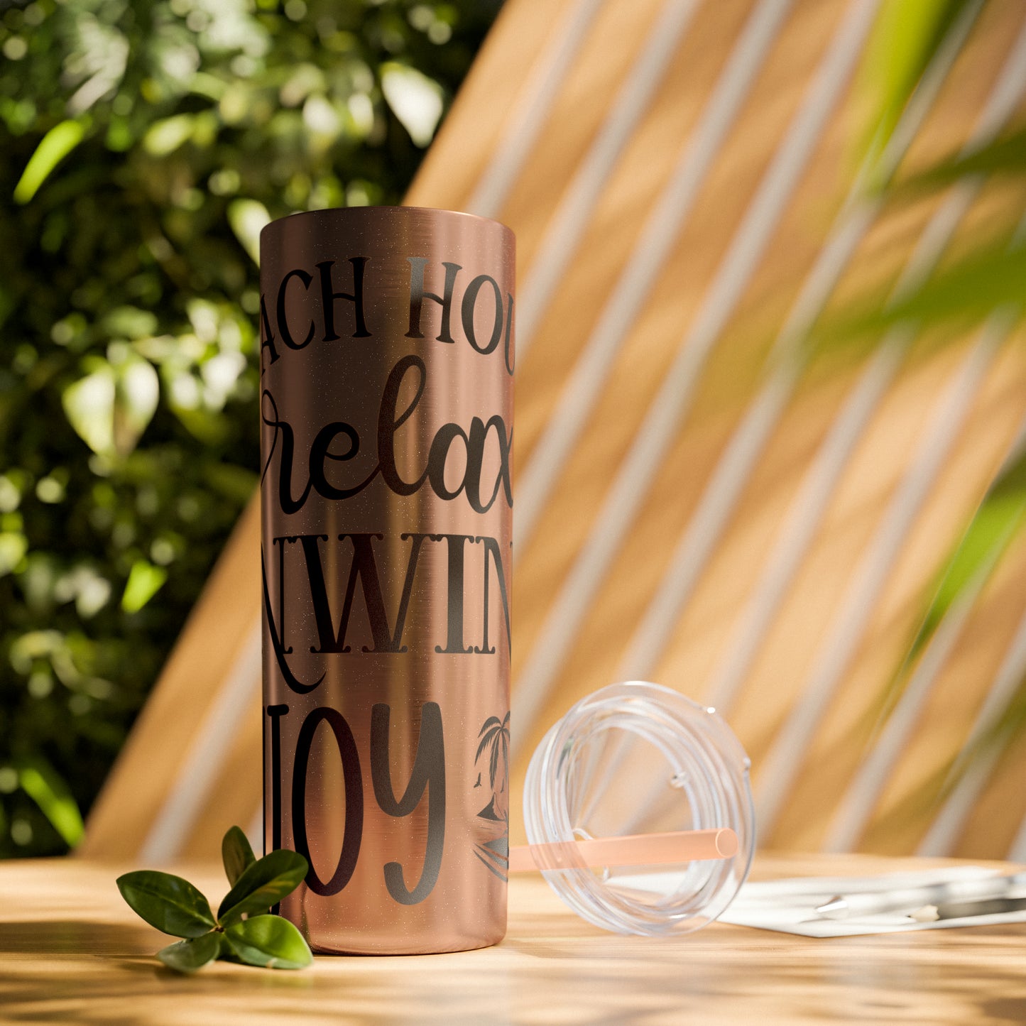 Beach house relax- Skinny Tumbler with Straw, 20oz