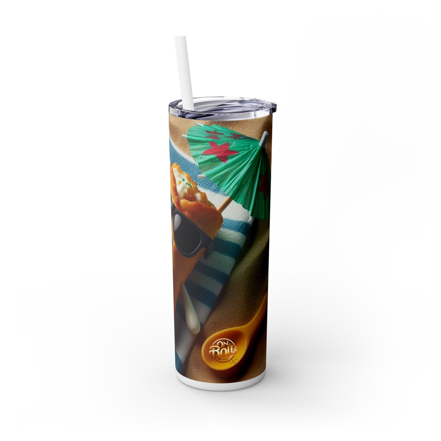 Blue Stripped Rollie - Skinny Tumbler with Straw, 20oz