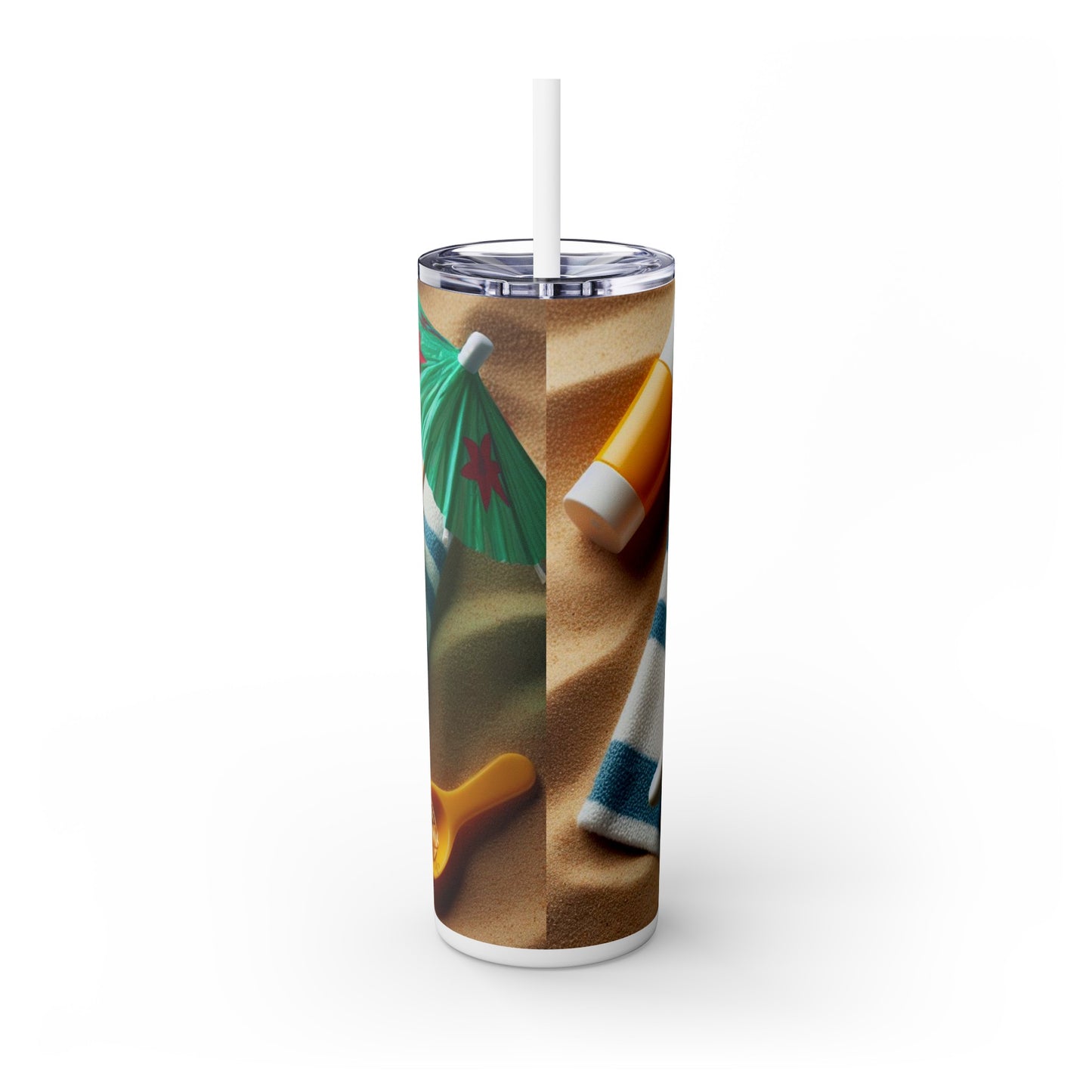 Blue Stripped Rollie - Skinny Tumbler with Straw, 20oz