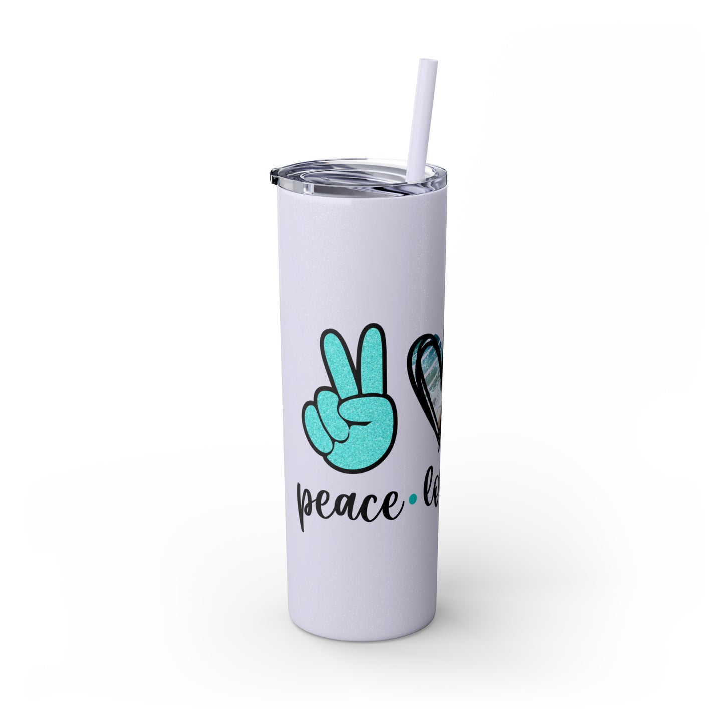 Peace love beach- Skinny Tumbler with Straw, 20oz