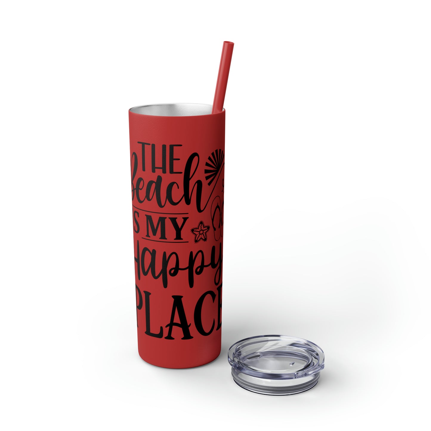 The beach is my happy place-Skinny Tumbler with Straw, 20oz