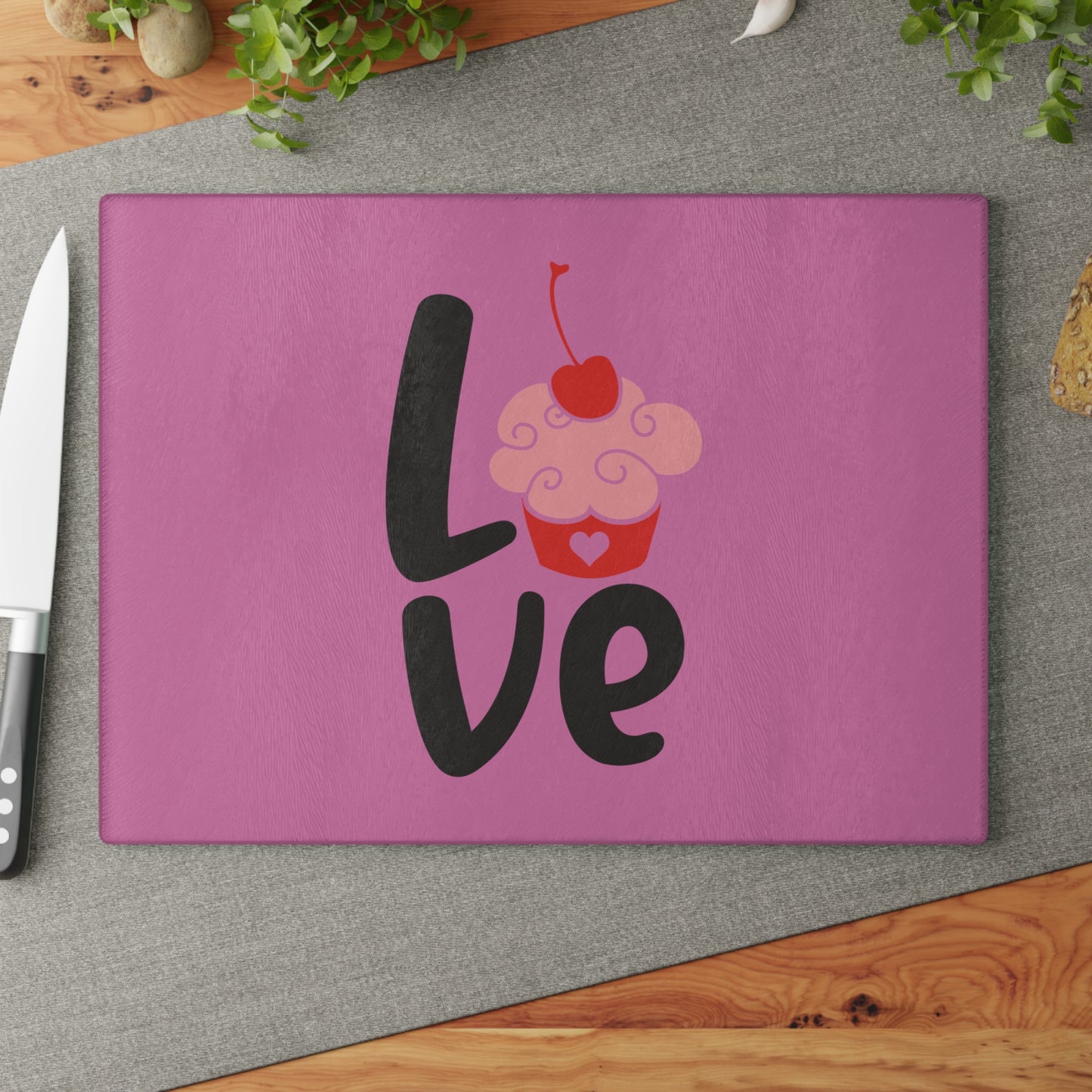 Love cupcake- Glass Cutting Board