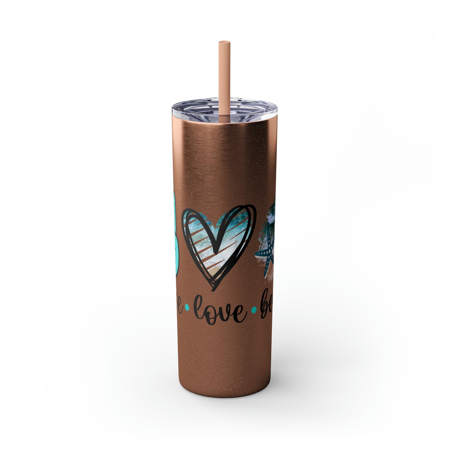 Peace love beach- Skinny Tumbler with Straw, 20oz