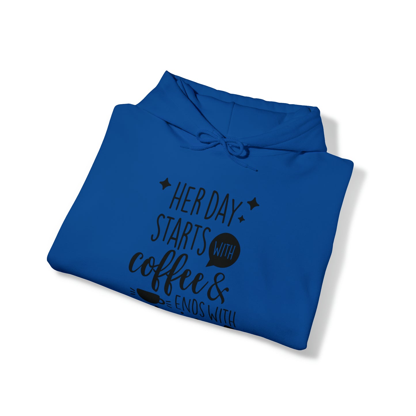 Her day starts with coffee- Unisex Heavy Blend™ Hooded Sweatshirt